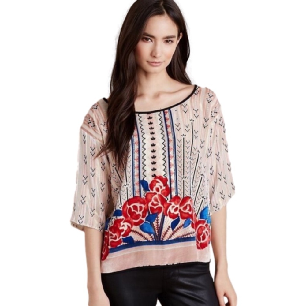 Anthropologie + Moulinette Soeurs Posey Peasant Silk & Velvet Blouse